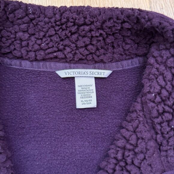 Victoria's Secret Fleece Lined Quarter Zip Pullover Sweater Sweatshirt Purple XL - Picture 5 of 16